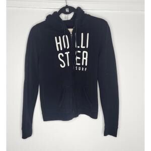 Hollister Hoodie Womens Medium Navy Full Zip Surf Logo Sweatshirt Fleece